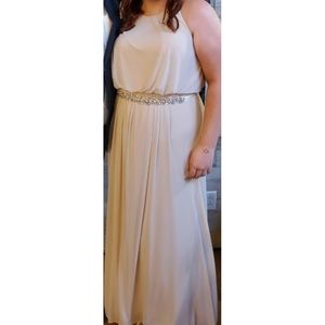 David's Bridal Blouson High-Neck Mesh Bridesmaid Dress Champagne 18W